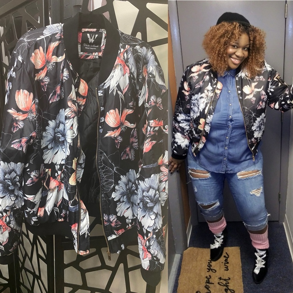 White Mark Floral Bomber Jacket - Black and Red